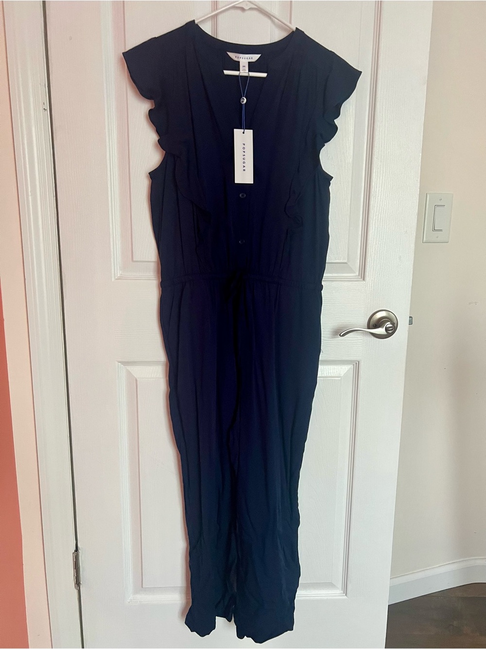 Popsugar Navy  Ruffle-Sleeve One-Piece Jumpsuit